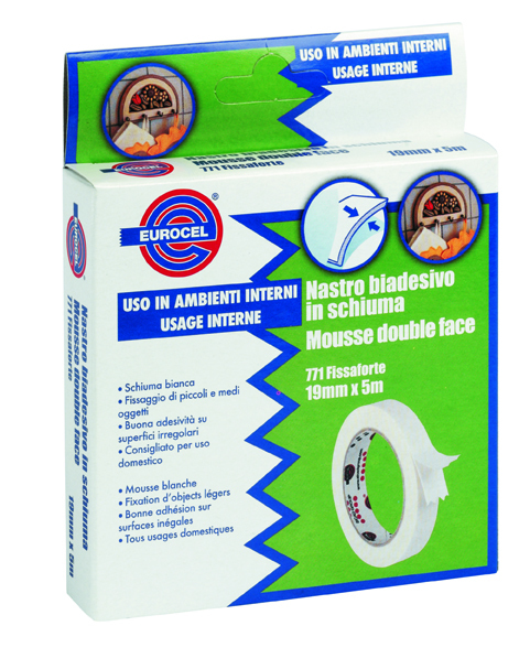 Adhésif double face miroir en rouleau de 19 mm x 5 m pour une fixation solide et durable.