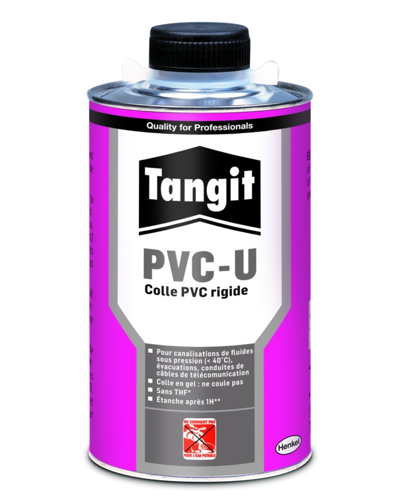 Pot de colle PVC rigide pour eau non potable 250g avec pinceau intégré, pour raccordements et canalisations.