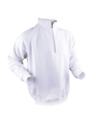 Sweat-shirt blanc col zippé, vêtement de travail confortable et résistant