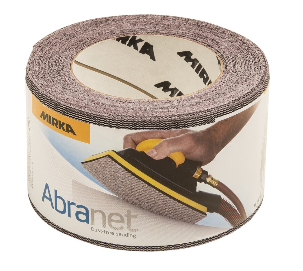Abrasif Abranet auto-agrippant en rouleau de 75 mm x 10 m, maillé pour un ponçage sans poussière.