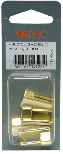 Supports adhésifs en plastique couleur or pour tringles à rideaux et accessoires, blister de 4, fixation murale sans perçage