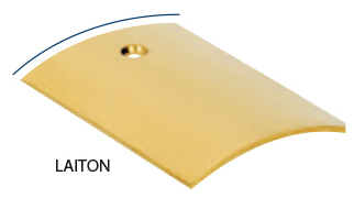 Barre de seuil demi-bombée percée en laiton 30 mm, finition dorée, pour jonction de sols sous gaine accrochable.