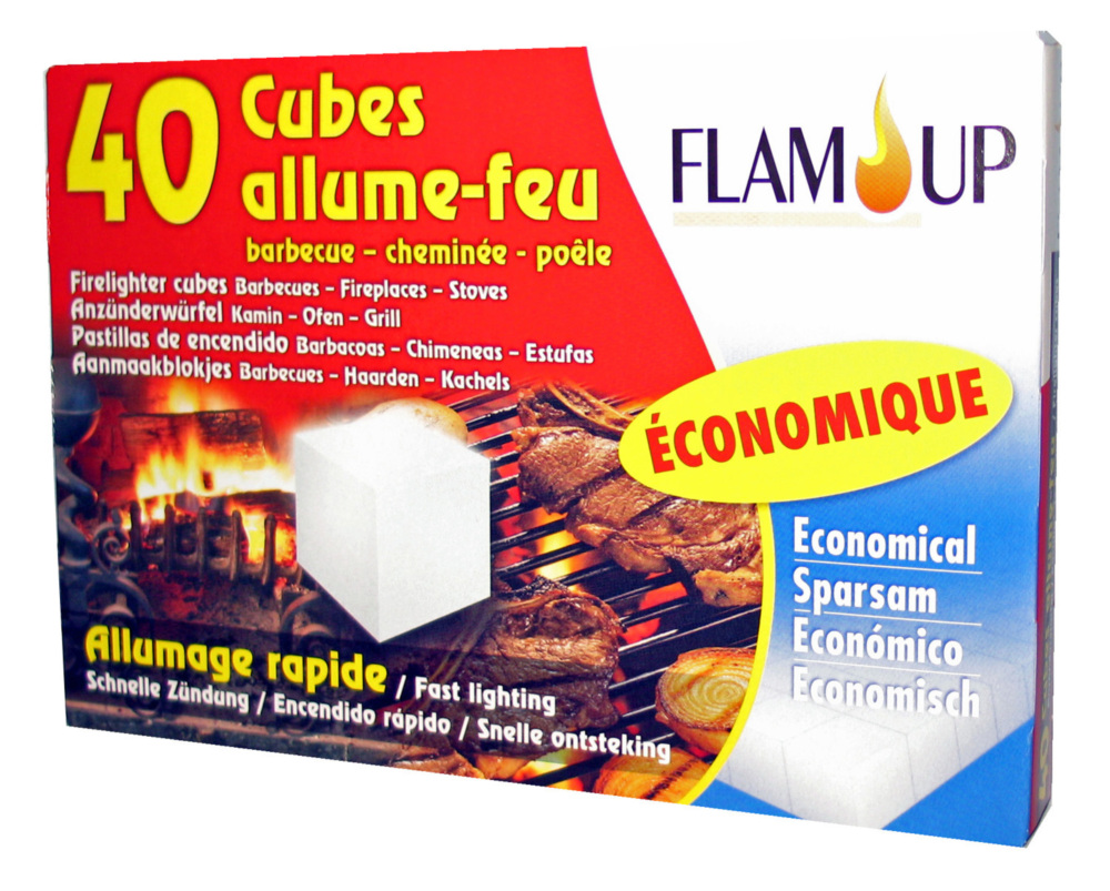 Allume-feu en cubes x40, pack économique pour l'allumage rapide de cheminées et barbecues.