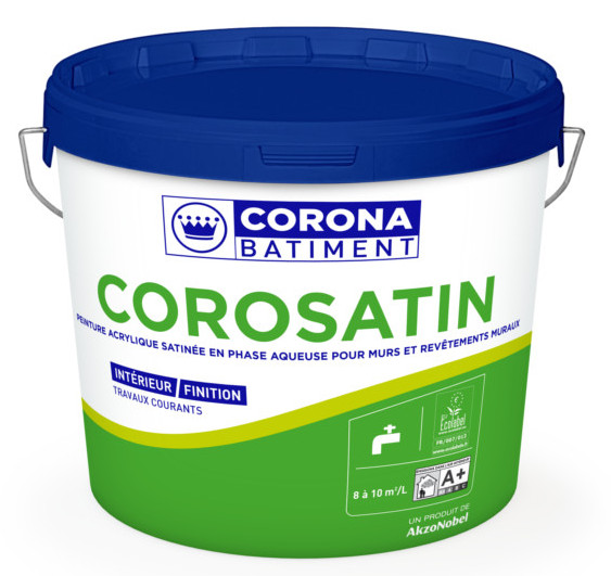 Pot de peinture intérieure satinée Corosatin pour murs et plafonds, haute couvrance