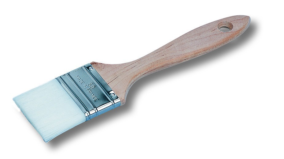 Brosse plate en nylon à lessiver et dégraisser, avec manche ergonomique.