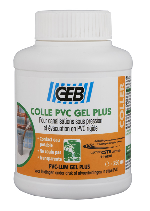 Colle PVC Gel Plus en pot, formule gel pour l'assemblage de raccords PVC