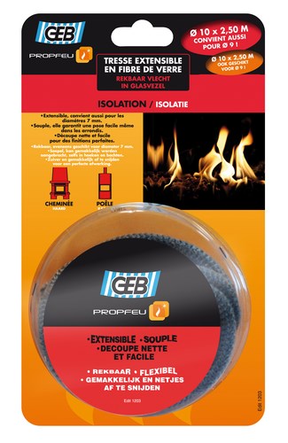 Tresse extensible Propfeu en fibre de verre 10 mm x 2.5 m pour isolation et étanchéité haute température