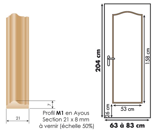 Décor de porte : Kit 1 panneau doucine en bois brut à vernir pour personnaliser une porte intérieure