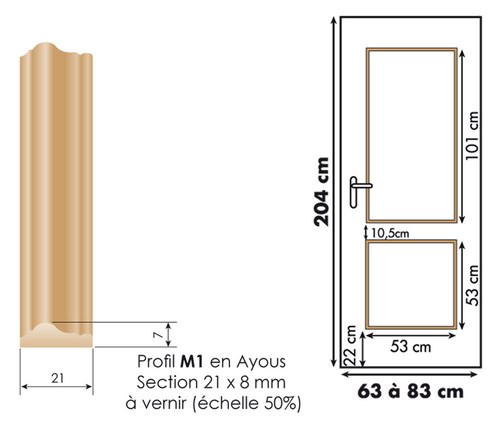 Kit de 2 panneaux décoratifs droits en bois brut pour porte, prêt à être verni et personnalisé.