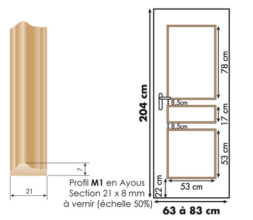 Kit de 3 panneaux droits décor de porte en bois brut à vernir pour personnalisation