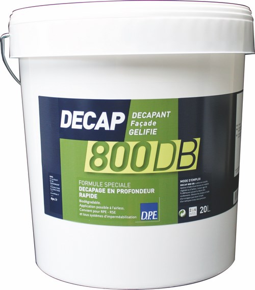 Décapant façade gélifié incolore Decap 800 DB en bidon de 5 litres pour nettoyage professionnel des murs extérieurs.