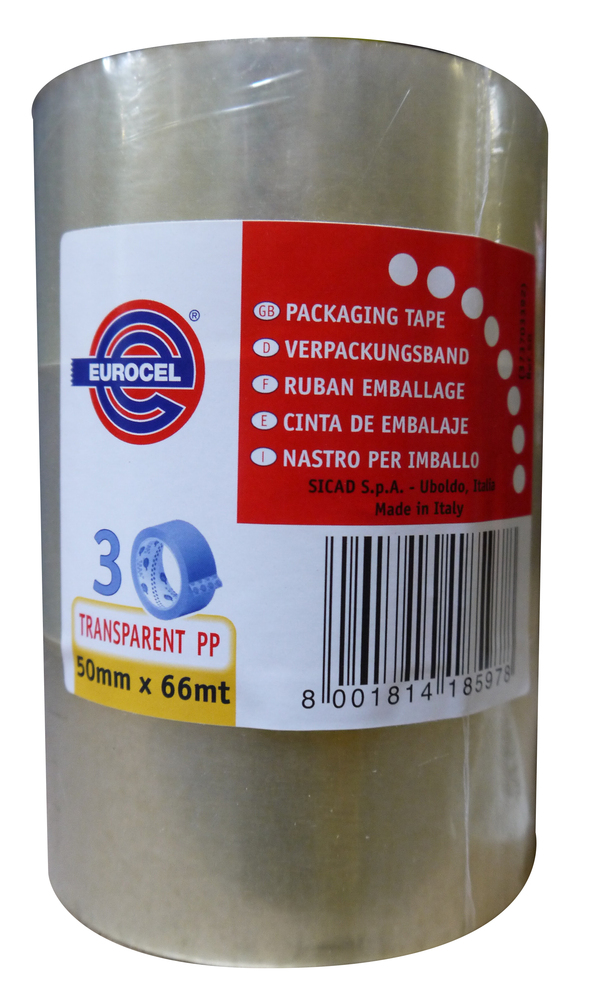 Lot de 3 rouleaux de ruban adhésif polypropylène transparent pour emballage, 50 mm x 66 m, forte adhérence pour sceller les cartons.