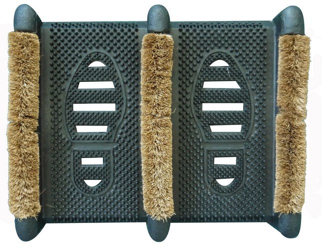 Tapis gratte bottes rectangulaire en caoutchouc et fibres de coco pour extérieur, mesurant 33 x 39 cm, idéal pour nettoyer les semelles.