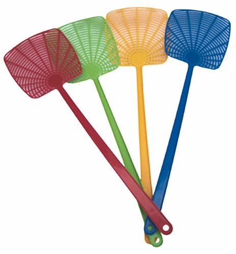 Tapette à mouches en plastique, coloris panachés variés, idéale pour éliminer les insectes volants.