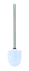 Brosse WC avec manche en inox et support boule blanc, design moderne