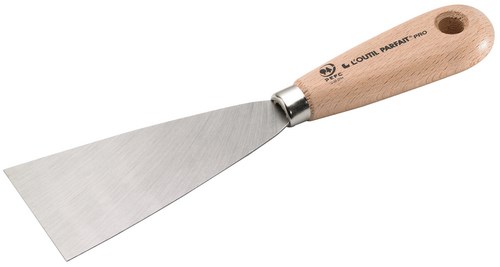 Couteau de peintre avec manche en bois et lame souple en acier inoxydable