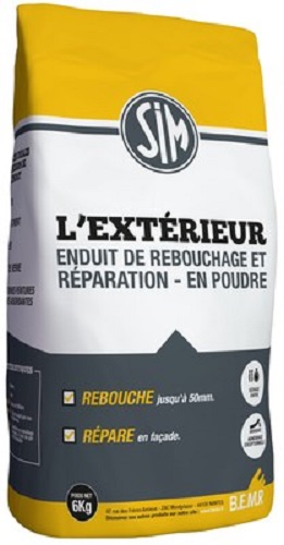 Sac d'enduit de rebouchage et réparation en poudre Sim l'Extérieur 6 kg pour fissures et trous