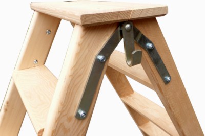 Échelle Double Marches Plates Bois 6 Marches + Tablette