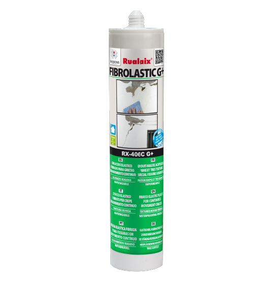 Enduit-Mastic Fibré RX-406C G+ Fibrolastic G+ en cartouche de 310 ml pour la préparation et la réparation élastique des murs extérieurs.