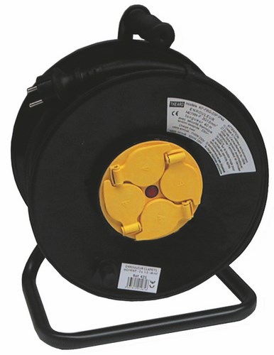 Enrouleur électrique professionnel 25m avec câble HO7RNF 3x2.5mm² et prises multiples pour chantier.