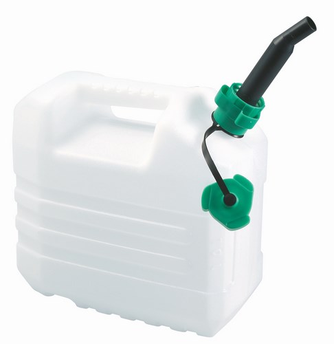 Jerrican alimentaire en plastique blanc translucide de 10 litres avec bouchon verseur et poignée de transport