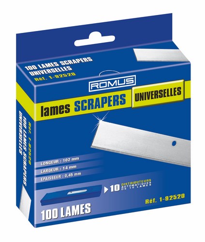 Boîte de 100 lames de Scrapers Universelles 10 cm en acier pour outillage de découpe et grattoirs