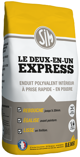 Enduit de rebouchage et lissage polyvalent Sim Le 2 en 1 Express 5 kg à séchage rapide