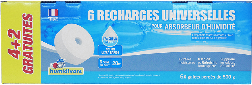Humidivore 6 Recharges Universelles Galet Neutre 500 g dont 2 GRATUITES