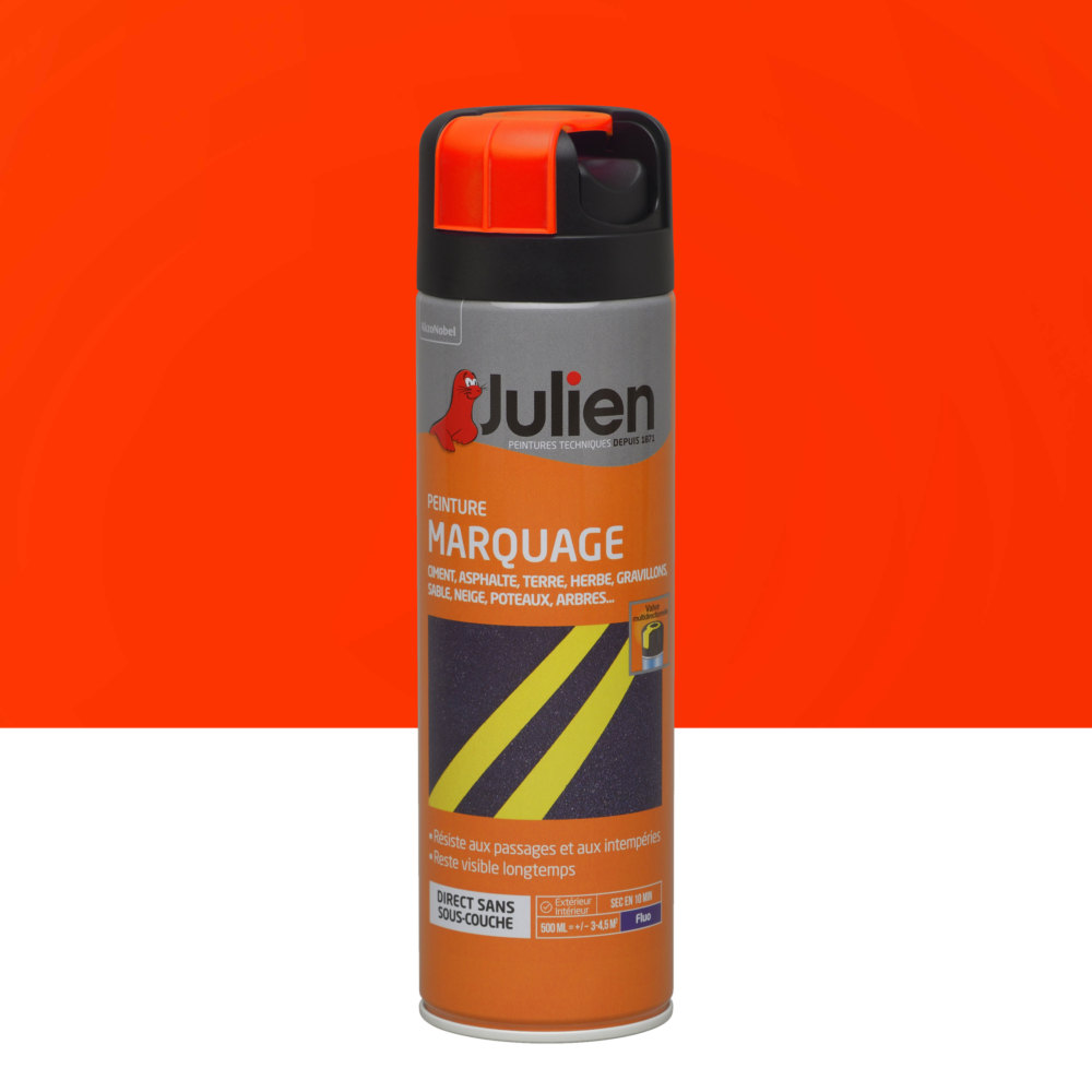 Aérosol de peinture de marquage 500 ml Orange Fluo pour signalisation et repérage sur chantier
