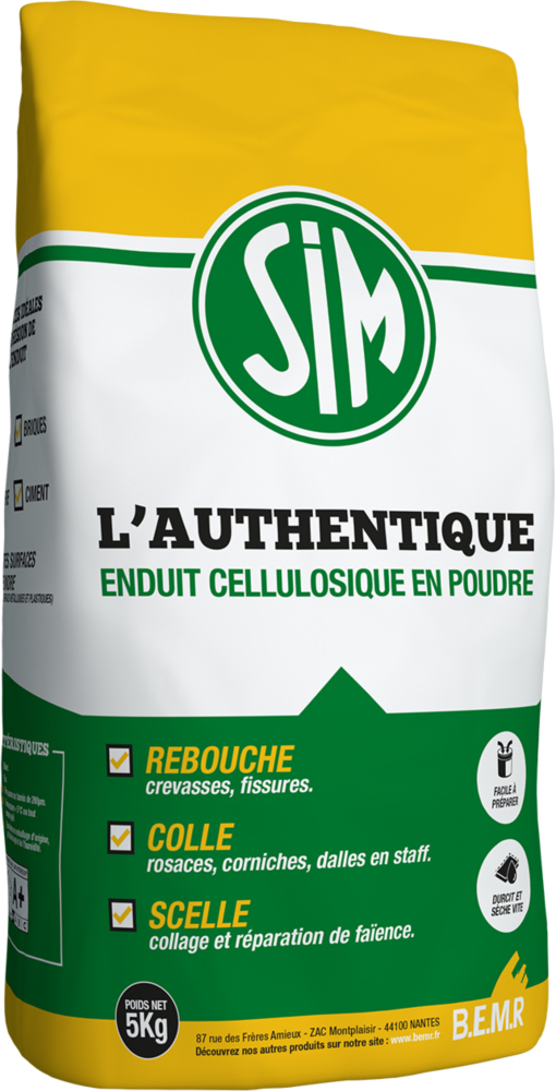 Sac d'enduit en poudre de rebouchage intérieur et multi-usages Sim l'Authentique Cellulosique 5 kg