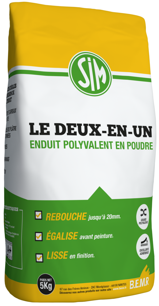 Enduit polyvalent Sim Le Deux en Un 5 kg pour rebouchage et lissage intérieur