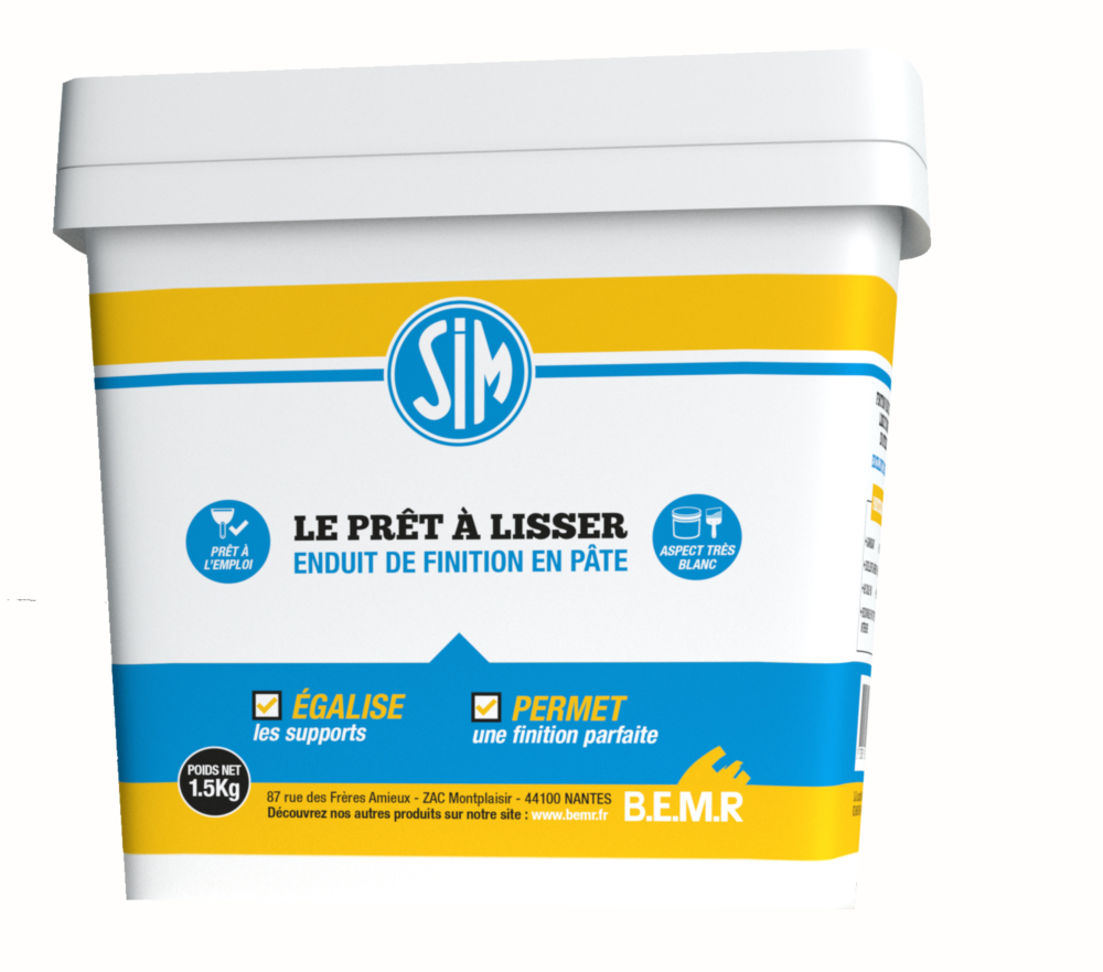 Seau d'enduit de lissage et de finition Sim le Prêt à Lisser en pâte de 1.5 kg