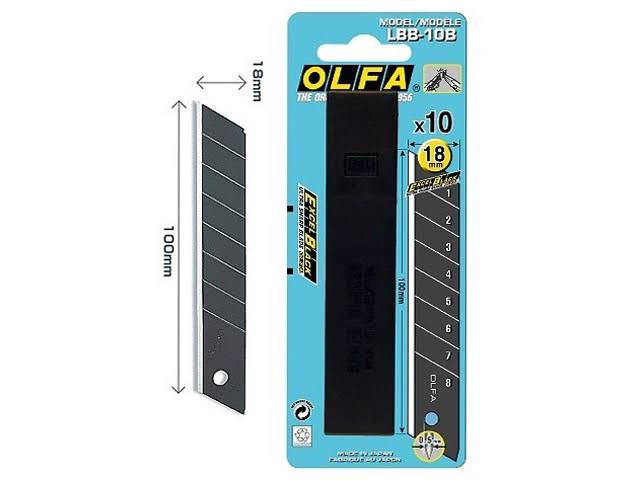 Pack de 10 lames de cutter Olfa noires sécables 18 mm LBB 10B
