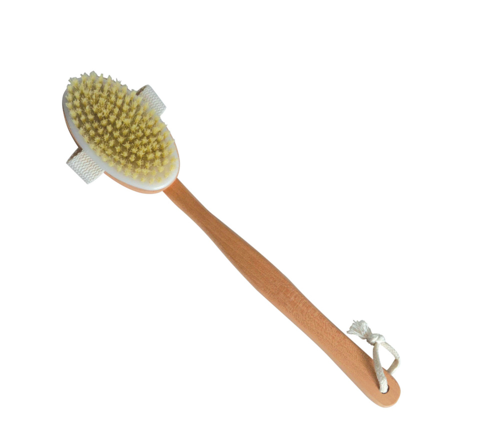 Brosse de ménage en bois de 37 cm avec long manche pour le dos et les surfaces difficiles d'accès