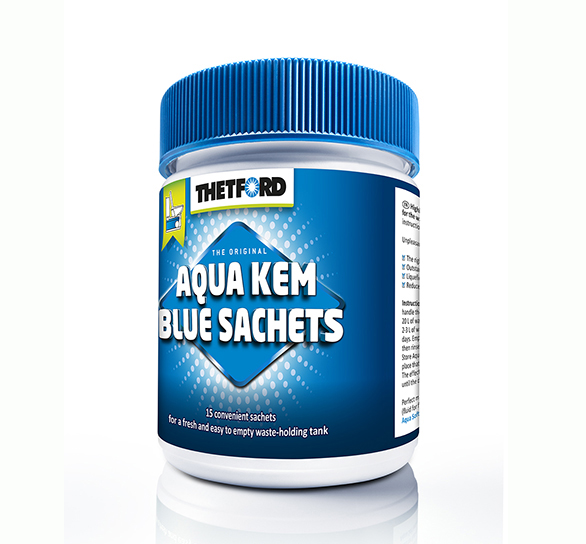 Aqua Kem Blue Boîte de 15 Sachets, liquéfiant chimique pour l'entretien des WC et fosses de caravanes