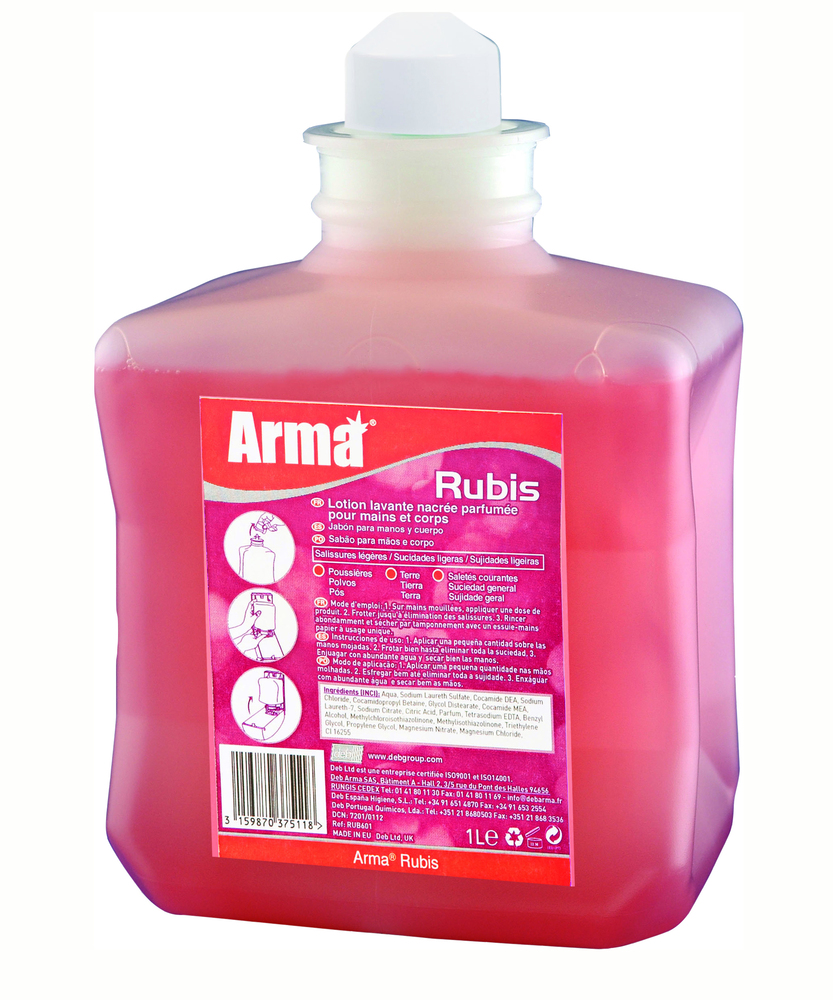 Savon liquide Arma Rubis 1 litre rouge pour les mains