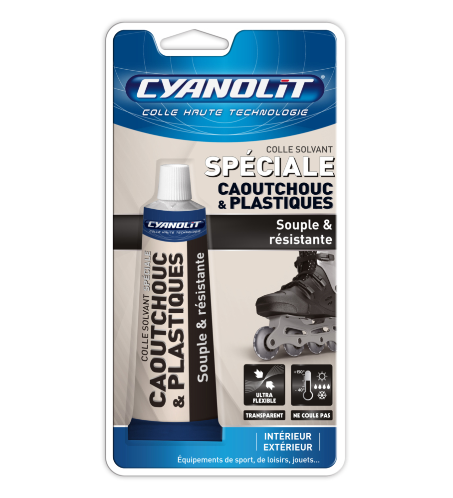 Colle spéciale caoutchouc et plastiques 50 ml en tube avec applicateur de précision pour une réparation solide.