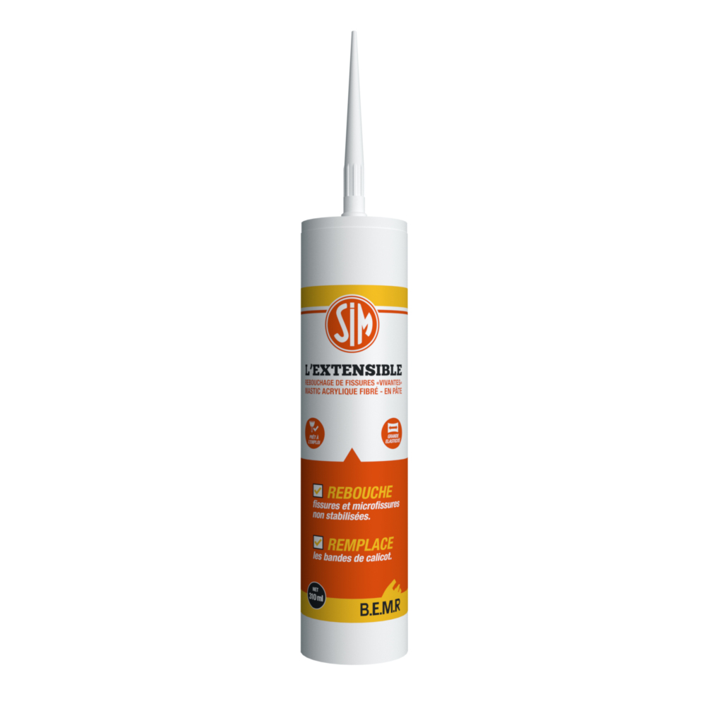 Cartouche de mastic acrylique fibré en pâte Sim l'Extensible 310 ml pour rebouchage et jointoiement
