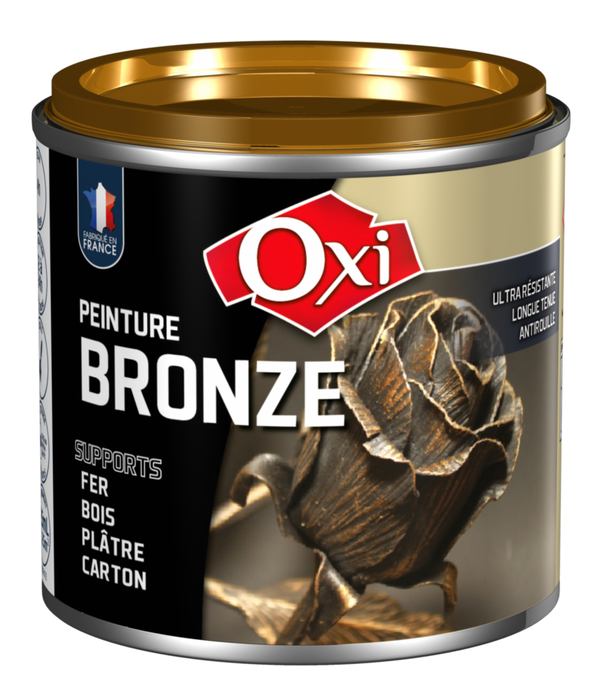 Pot de peinture Oxi à effet métal bronze 60 ml pour dorure, avec rendu métallique brillant.