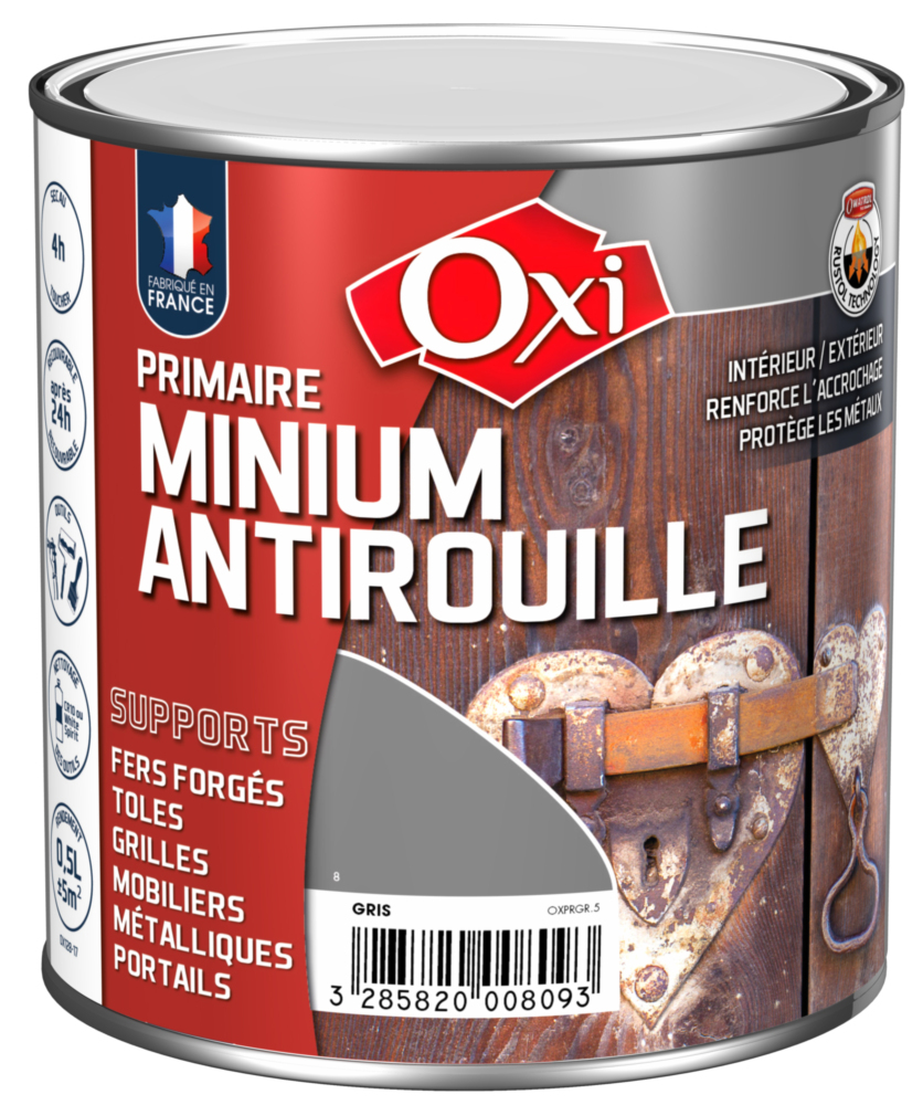 Pot de Minium Primaire Antirouille 0.5L pour fers et métaux extérieurs