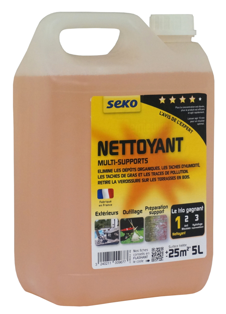 Nettoyant Multi-Supports Seko 5L anti-mousse pour nettoyage de façades et terrasses