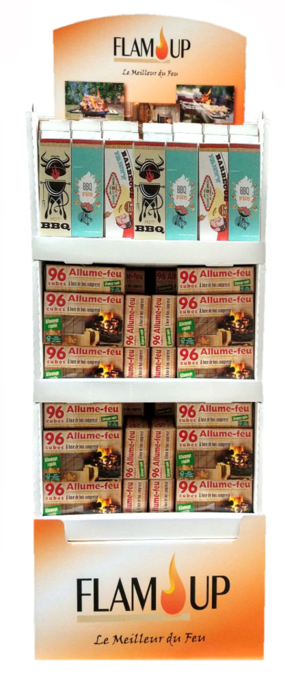 Display présentoir Allume Feu et Allumettes BBQ, 184 unités pour un allumage rapide et efficace.