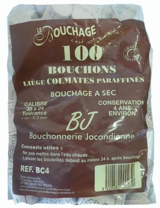 Lot de 100 bouchons en liège colmatés 38x24 mm pour la conservation du vin ou d'autres alcools.
