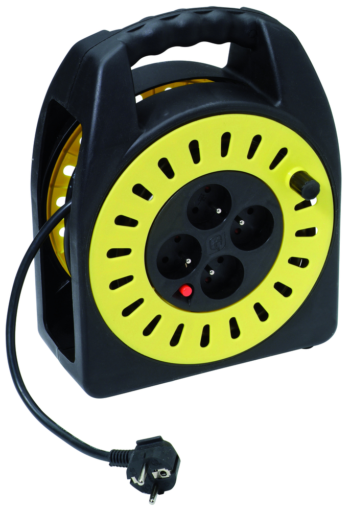 Enrouleur électrique Box avec câble 3G1.5 PVC de 15 mètres et 4 prises