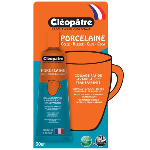 Colle porcelaine Cléopâtre Cléo'Tech en tube de 30g sous blister pour loisirs créatifs