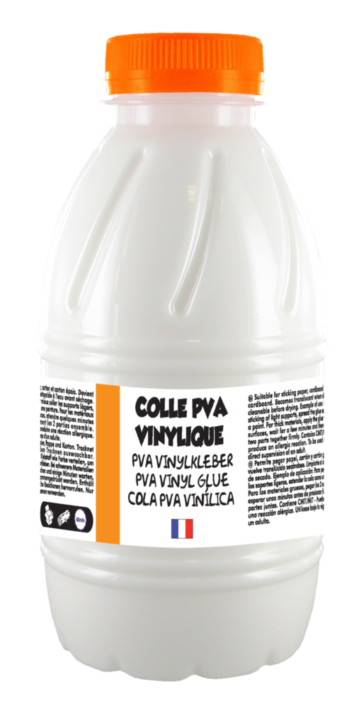 Cléopâtre Colle Blanche PVA Vinylique en flacon de 500g pour loisirs créatifs, lavable et sans solvant.