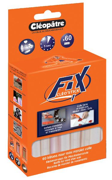 Bâtonnets de colle universelle Cléo'Stick Fix transparents pour mini pistolet à colle chaude, boîte de 60