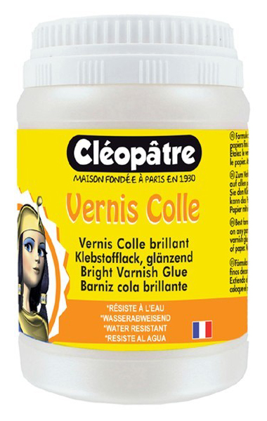 Vernis Colle Brillant Cléopâtre pot de 250 g pour loisirs créatifs, idéal pour collage et finition brillante.