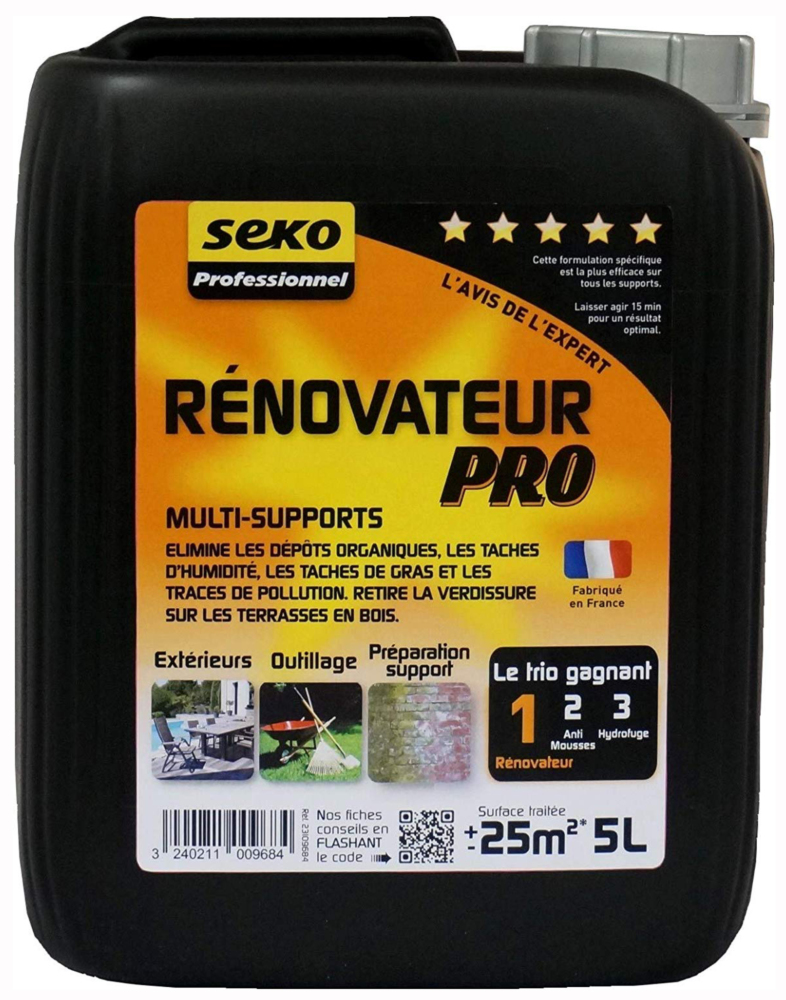 Bidon de 5 litres de Seko Rénovateur Pro, produit nettoyant et isolant professionnel
