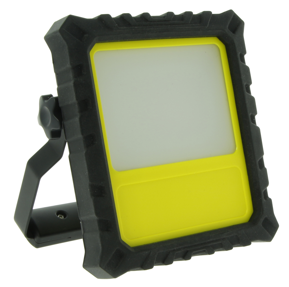 Projecteur LED 20W rechargeable résistant aux chocs, avec support ajustable pour chantier